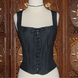 Vertigo Paris Blue Denim Square Neckline Laced Up  Corset Sz M
